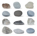 Grey sea stones collection on white background. Vector illustration.