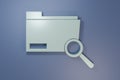 Grey Search concept with folder icon isolated on purple-blue background. Magnifying glass and document. Data and Royalty Free Stock Photo