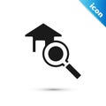 Grey Search house icon isolated on white background. Real estate symbol of a house under magnifying glass. Vector Royalty Free Stock Photo