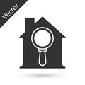 Grey Search house icon isolated on white background. Real estate symbol of a house under magnifying glass. Vector Royalty Free Stock Photo