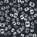 Grey Secure your site with HTTPS, SSL icon isolated seamless pattern on black background. Internet communication