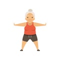 Grey senior woman character doing morning exercises or therapeutic gymnastics, active and healthy lifestyle vector