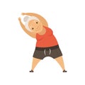 Grey senior woman doing sport exercise, incline to side, grandmother character doing morning exercises or therapeutic