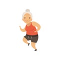 Grey senior woman running in sports uniform, grandmother character doing morning exercises or therapeutic gymnastics