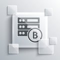 Grey Server bitcoin icon isolated on grey background. Square glass panels. Vector