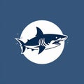 Charming Shark Logo On Blue Background - Minimalistic 2d Vector Icon