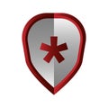 Grey shield icon. Red asterisk mark. Medical cross symbol. Vector security badge. Royalty Free Stock Photo