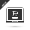 Grey Shopping cart on screen laptop icon isolated on white background. Concept e-commerce, e-business, online business Royalty Free Stock Photo