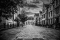 Grey shot of Winchester paved streets and beautiful buildings