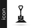 Grey Shovel in the ground icon isolated on white background. Gardening tool. Tool for horticulture, agriculture, farming