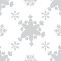 Grey silver or monochrome light seamless snowflakes patterns. Doodle cute design. Great for print, pakage, web pages