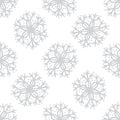 Grey silver or monochrome light seamless snowflakes patterns. Doodle cute design. Great for print, pakage, web pages