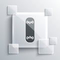 Grey Skateboard trick icon isolated on grey background. Extreme sport. Sport equipment. Square glass panels. Vector