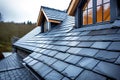 Grey slate roof on modern house vintage curved frame concept