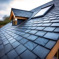 Grey slate roof on modern house vintage curved frame concept