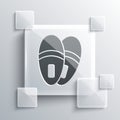 Grey Slippers icon isolated on grey background. Flip flops sign. Square glass panels. Vector