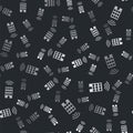 Grey Smart home with wireless icon isolated seamless pattern on black background. Remote control. Internet of things