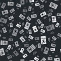 Grey Smart photo camera system icon isolated seamless pattern on black background. Internet of things concept with