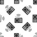 Grey Smart radio system icon isolated seamless pattern on white background. Internet of things concept with wireless