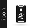 Grey Smartphone with fingerprint scanner icon isolated on white background. Concept of security, personal access via