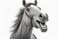 grey smiling laughing horse in black and white isolated on white background