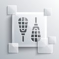 Grey Snowshoes icon isolated on grey background. Winter sports and outdoor activities equipment. Square glass panels