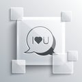 Grey Speech bubble with text I love you icon isolated on grey background. Valentines day. Square glass panels. Vector Royalty Free Stock Photo