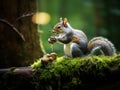 Grey Squirrel (Sciurus carolinensis) eating an acorn.