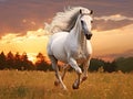 Grey stallion on sunset Made With Generative AI illustration