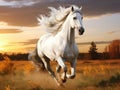 Grey stallion on sunset Made With Generative AI illustration