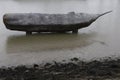 Grey steel whale like a monument in harbour.