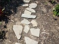 Grey stepping stones in brown mulch