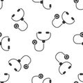 Grey Stethoscope medical instrument icon isolated seamless pattern on white background. Vector