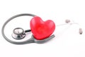 Grey stethoscope on red heart shape with white background