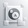 Grey Subsets, mathematics, a is subset of b icon isolated on grey background. Square glass panels. Vector