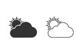 Grey Sun and cloud weather line icon set isolated on white background. Vector Royalty Free Stock Photo