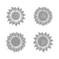 Grey sunflowers silhouettes set