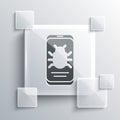 Grey System bug on mobile icon isolated on grey background. Code bug concept. Bug in the system. Bug searching. Square Royalty Free Stock Photo