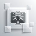 Grey System bug on monitor icon isolated on grey background. Code bug concept. Bug in the system. Bug searching. Square Royalty Free Stock Photo