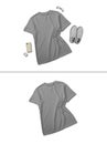 Grey t shirt short sleeve with flat lay creative display concept isolated on plain background