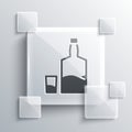 Grey Tequila bottle and shot glass icon isolated on grey background. Mexican alcohol drink. Square glass panels. Vector Royalty Free Stock Photo