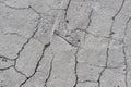 Grey texture of old broken asphalt road or wall big abrasions cracks holes on the surface pebbles cement in Sofia, Bulgaria,