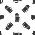 Grey Thermos container icon isolated seamless pattern on white background. Thermo flask icon. Camping and hiking Royalty Free Stock Photo