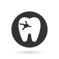 Grey Tooth with caries icon isolated on white background. Tooth decay. Vector