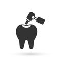 Grey Tooth with caries and tooth drill icon isolated on white background. Tooth decay. Vector Royalty Free Stock Photo