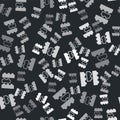 Grey Toy building block bricks for children icon isolated seamless pattern on black background. Vector Royalty Free Stock Photo