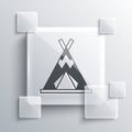 Grey Traditional indian teepee or wigwam icon isolated on grey background. Indian tent. Square glass panels. Vector Royalty Free Stock Photo