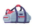 Grey Travel Bag with Handle and Zipper as Packed Luggage for Traveling Vector Illustration