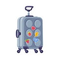 Grey Travel Suitcase with Handle and Wheels as Packed Luggage for Traveling Vector Illustration