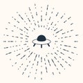 Grey UFO flying spaceship icon isolated on beige background. Flying saucer. Alien space ship. Futuristic unknown flying